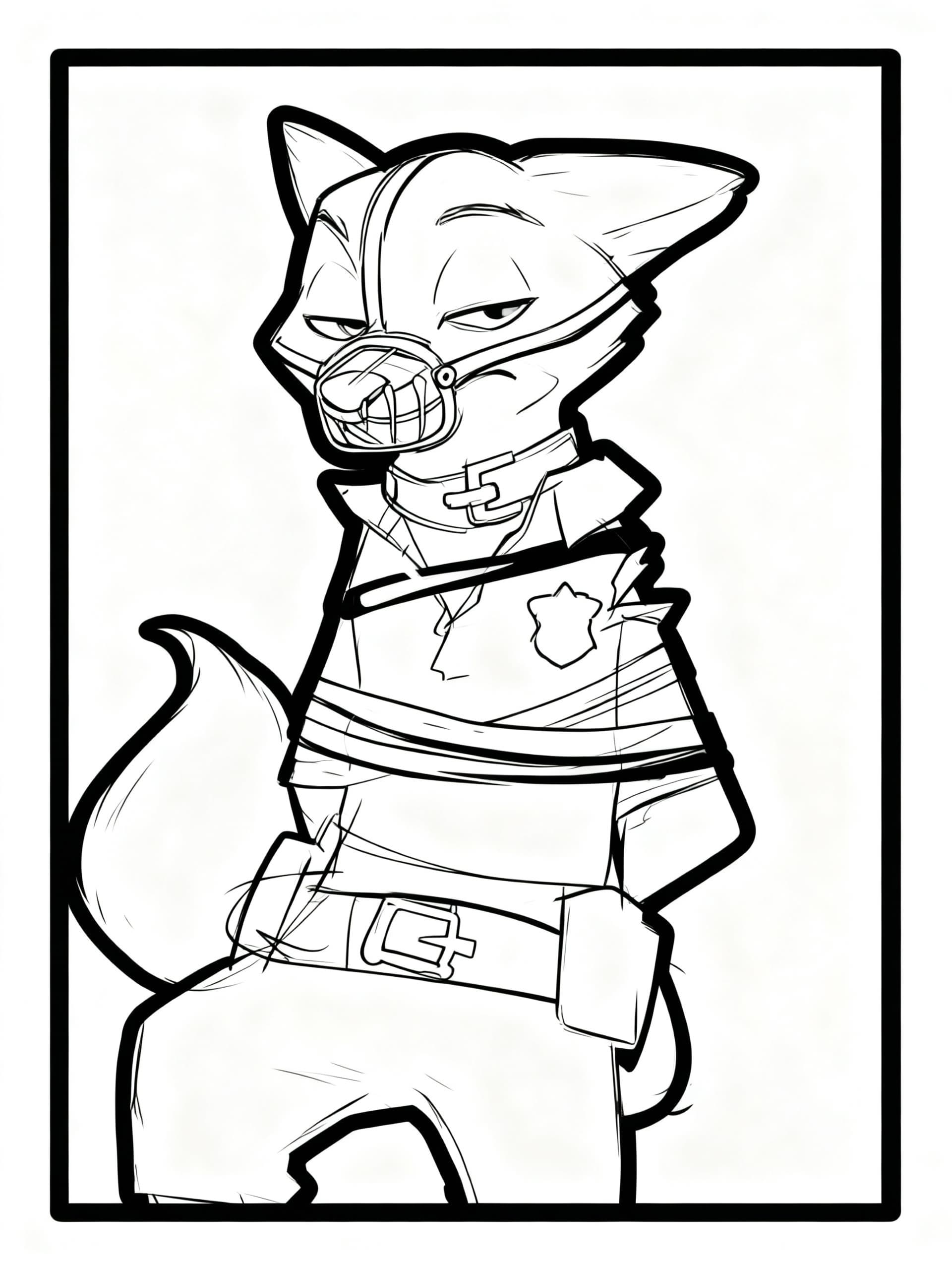 Nick Wilde Restrained Coloring Page - Free printable coloring page for all-ages (easy difficulty level)